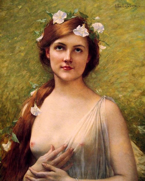 Young Woman With Morning Glories In Her Hair